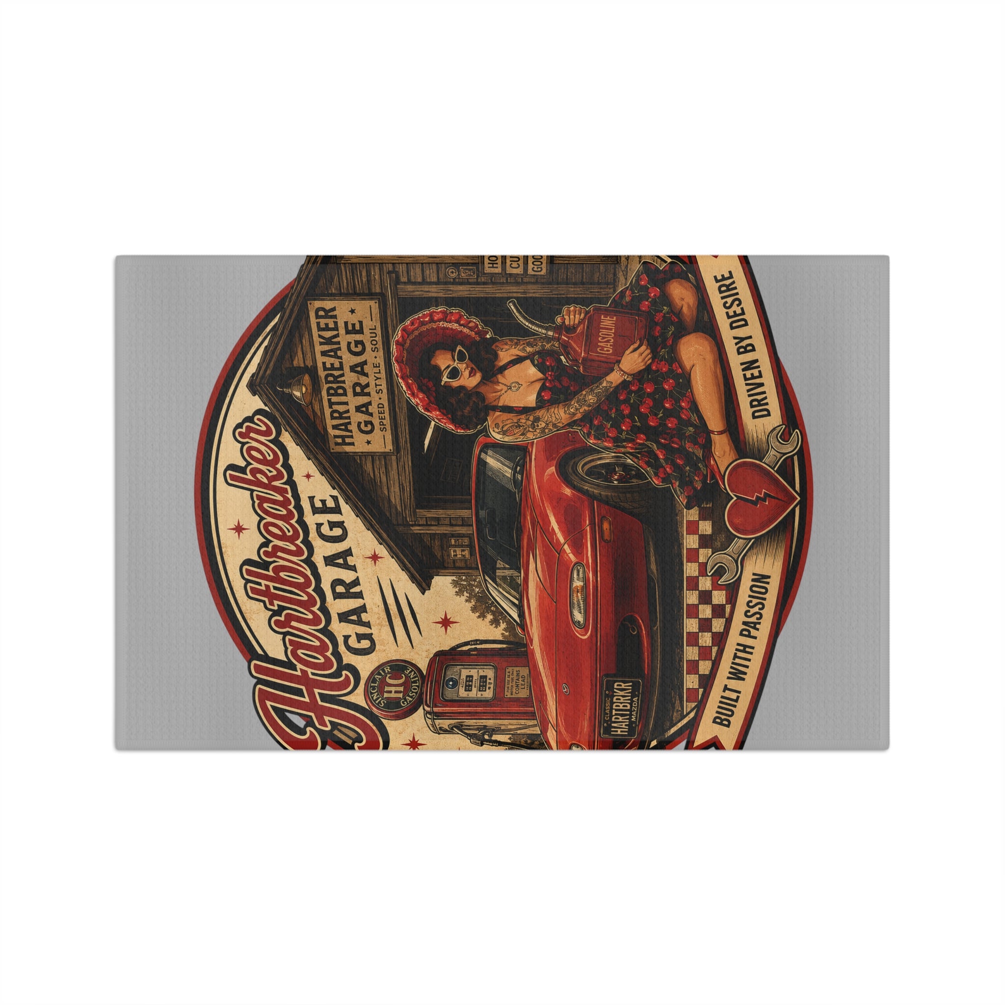 Heartbreaker Garage Pinup Art Microfiber Towel | Retro Car, Vintage Gas Pump