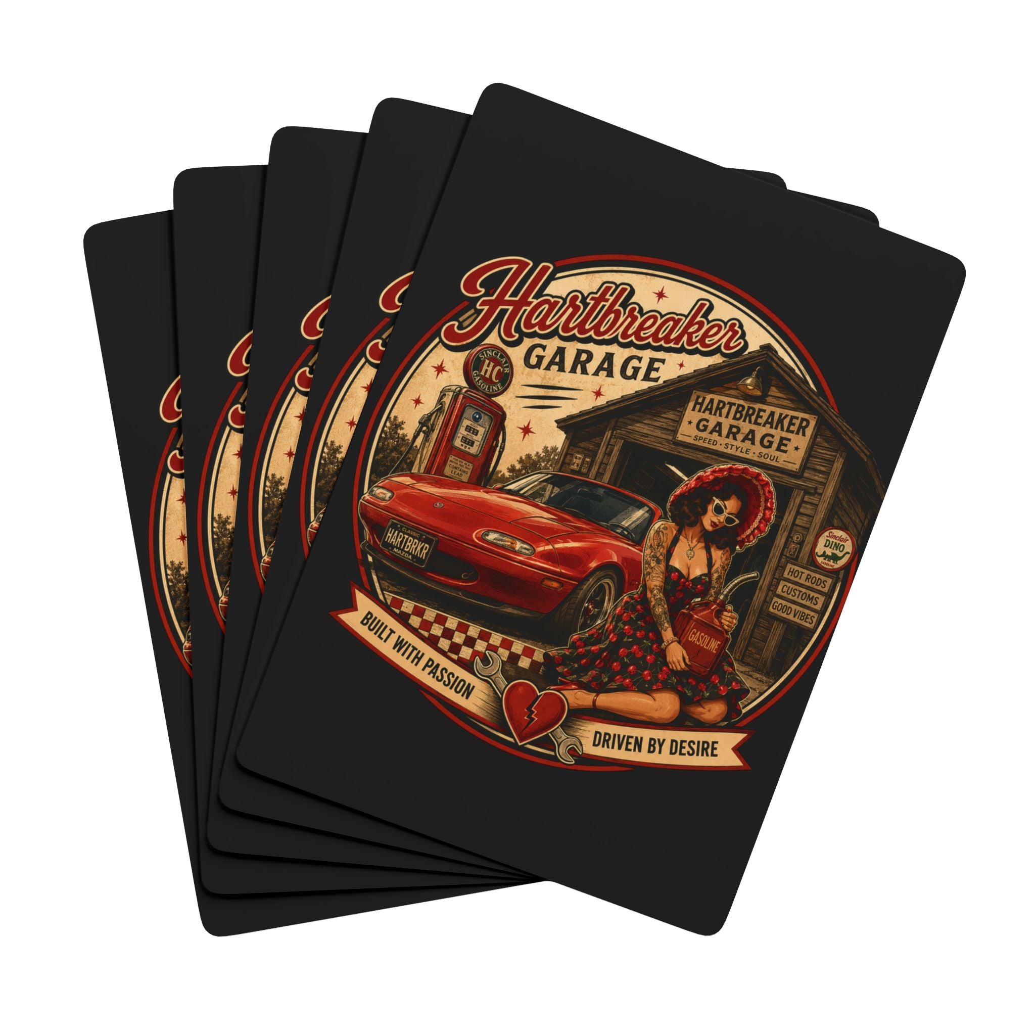 Heartbreaker Garage Pinup Car Poker Playing Cards | Retro Pinup Ace Spade Design
