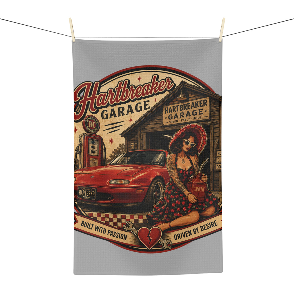 Heartbreaker Garage Pinup Art Microfiber Towel | Retro Car, Vintage Gas Pump