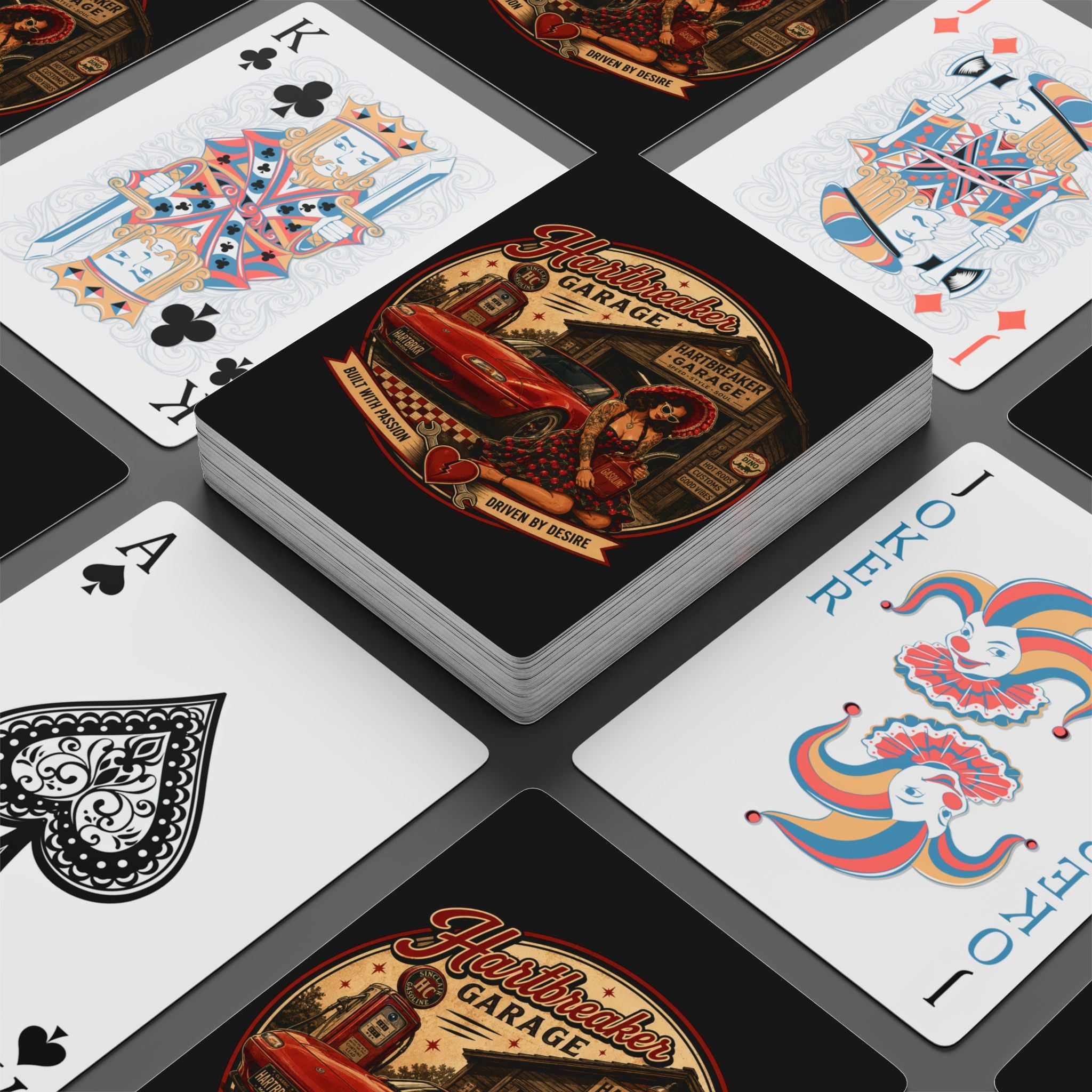 Heartbreaker Garage Pinup Car Poker Playing Cards | Retro Pinup Ace Spade Design