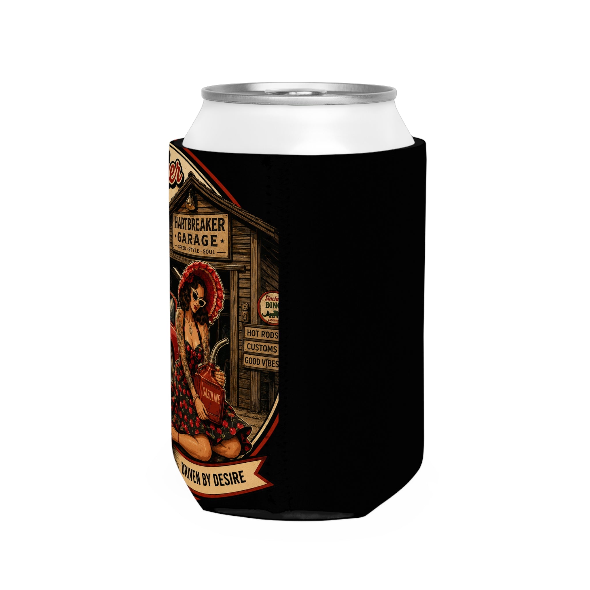Heartbreaker Garage Retro Pinup Can Cooler Sleeve | Beverage Insulator