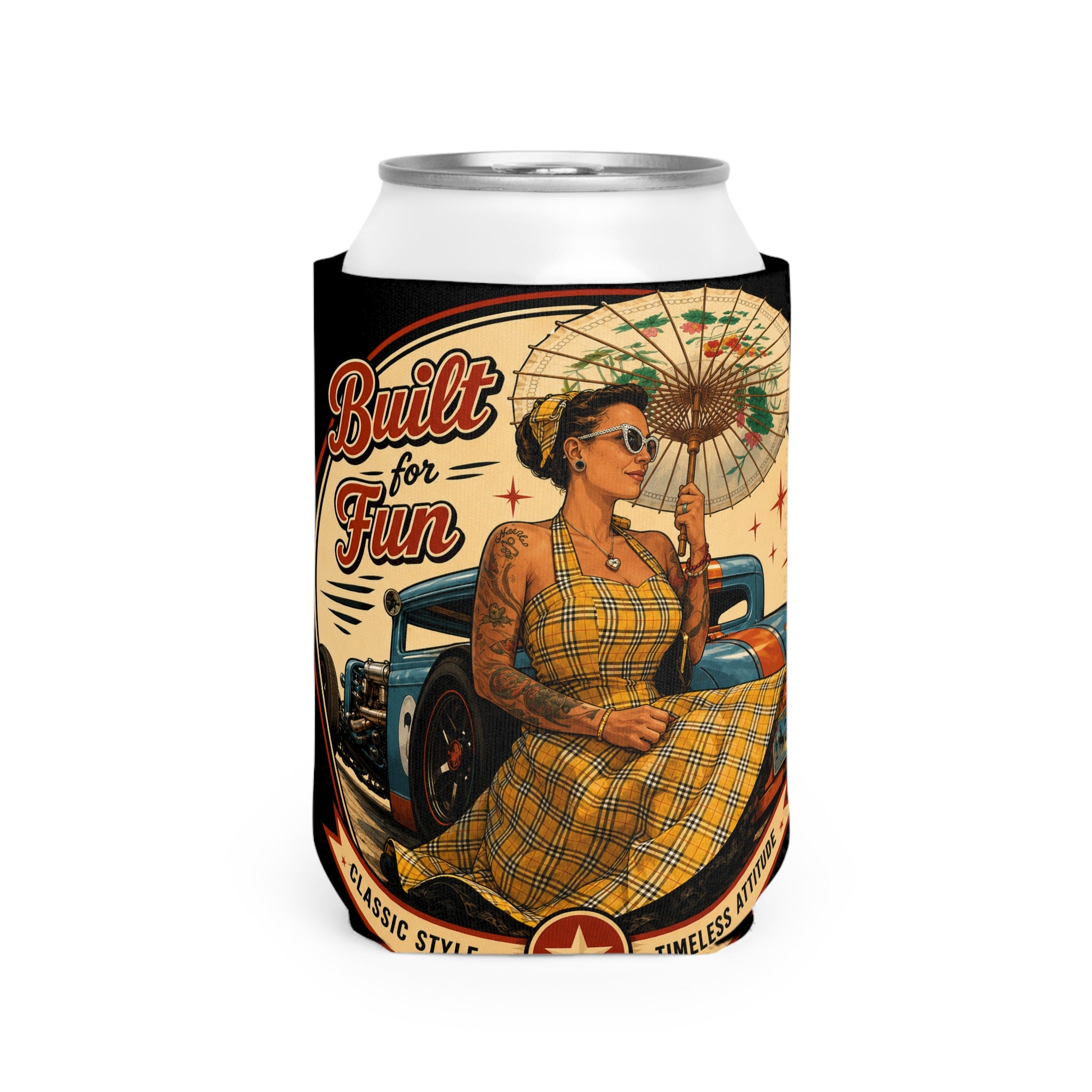 Built for Fun Retro Pinup Can Cooler Sleeve | Beverage Insulator