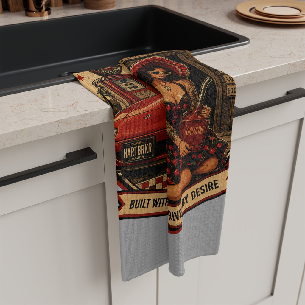 Heartbreaker Garage Pinup Art Microfiber Towel | Retro Car, Vintage Gas Pump