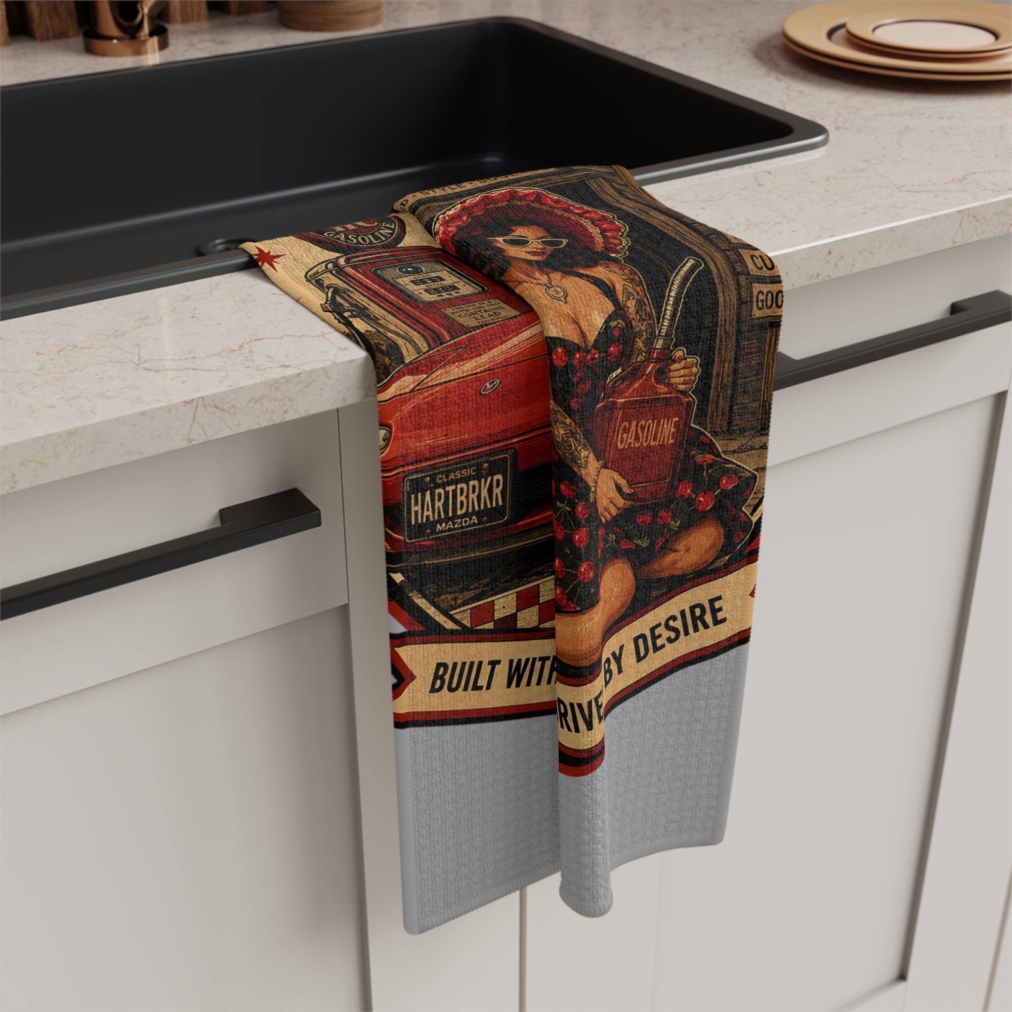 Heartbreaker Garage Pinup Art Microfiber Towel | Retro Car, Vintage Gas Pump