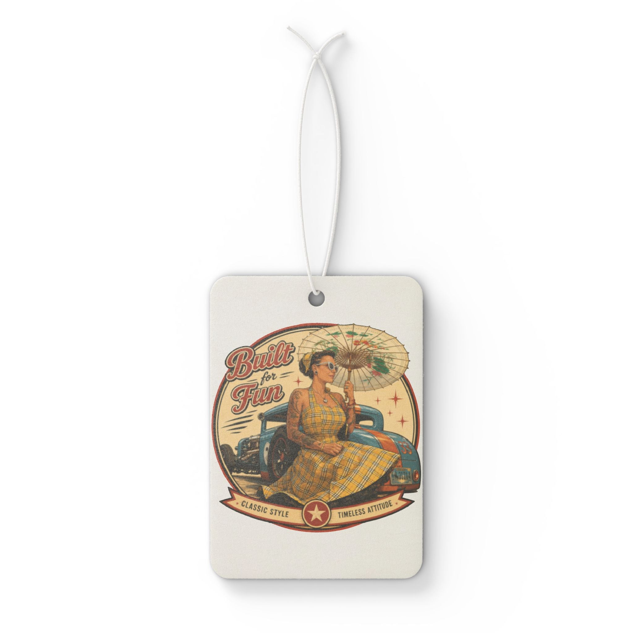 Built for Fun Muscle Car Car Air Freshener | Vintage Garage, Pinup Illustration