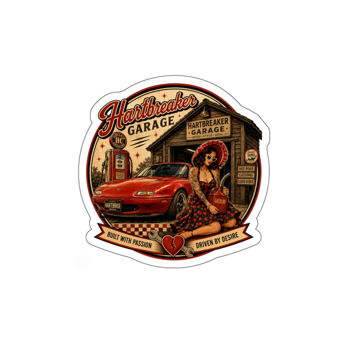Hartbreaker Garage pinup car sticker | Die-Cut Sticker